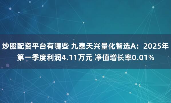 炒股配资平台有哪些 九泰天兴量化智选A：2025年第一季度利润4.11万元 净值增长率0.01%