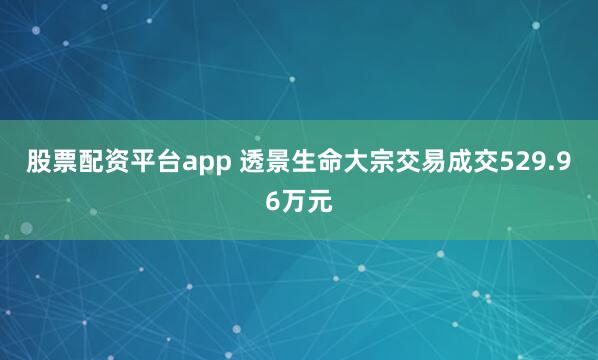 股票配资平台app 透景生命大宗交易成交529.96万元
